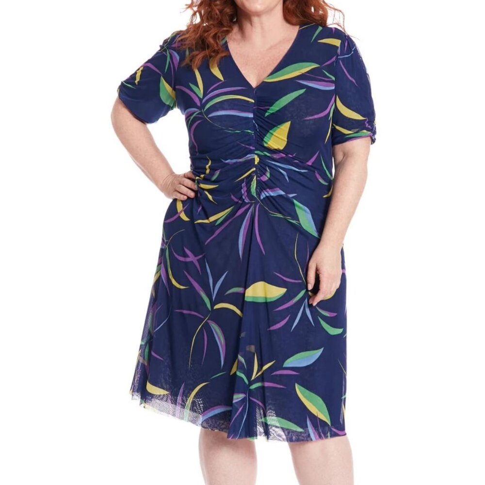 London Times V-Neck Reversible A-line Mesh Dresses